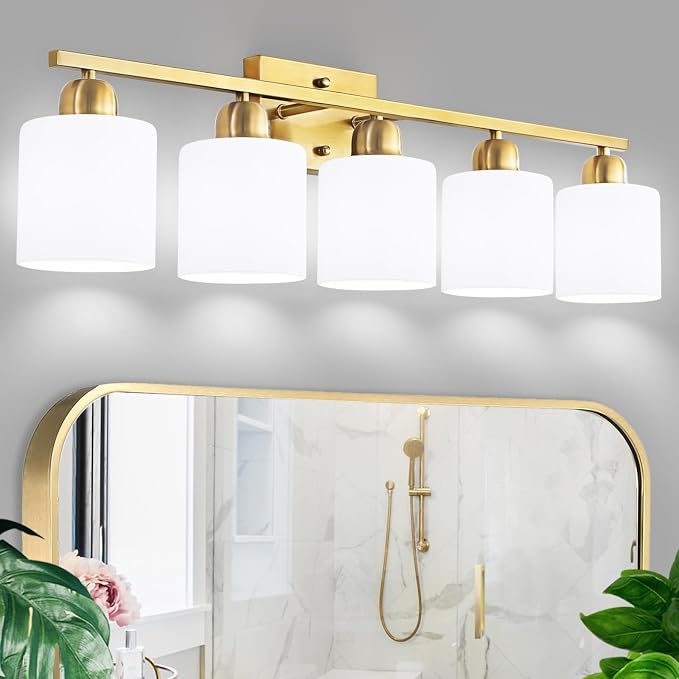 Bath Vanity Lights for Mirror, Restroom Lights Fixtures with Milky White Frosted Glass Shades,Bathroom Over Sink Light Fixtures, Bathroom Light Fixtures Over Mirror