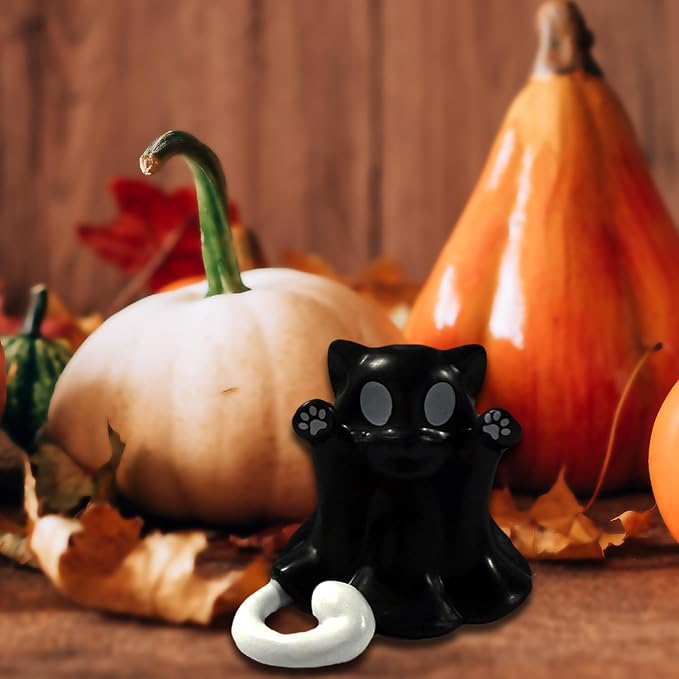 Halloween Ghost Cat Statue Middle Finger Gestures Designs Halloween Party Spooky Decor Cute Black Tabletop Ornament Resin Ghost Figurine Sculpture for Holiday Funny Gifts