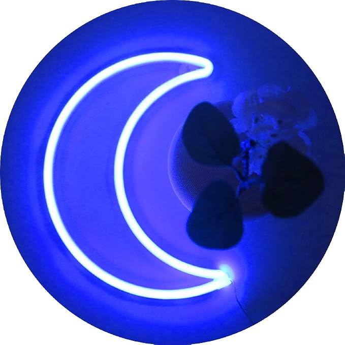 LED Blue Moon Neon Sign Light, Battery or USB Powered 5V Cute Room Decor | Art Decorative Night Lights Decorations for Girls, Window, Wall, Home, Bedroom, Office, Dorm, Party, Wedding, Birthday