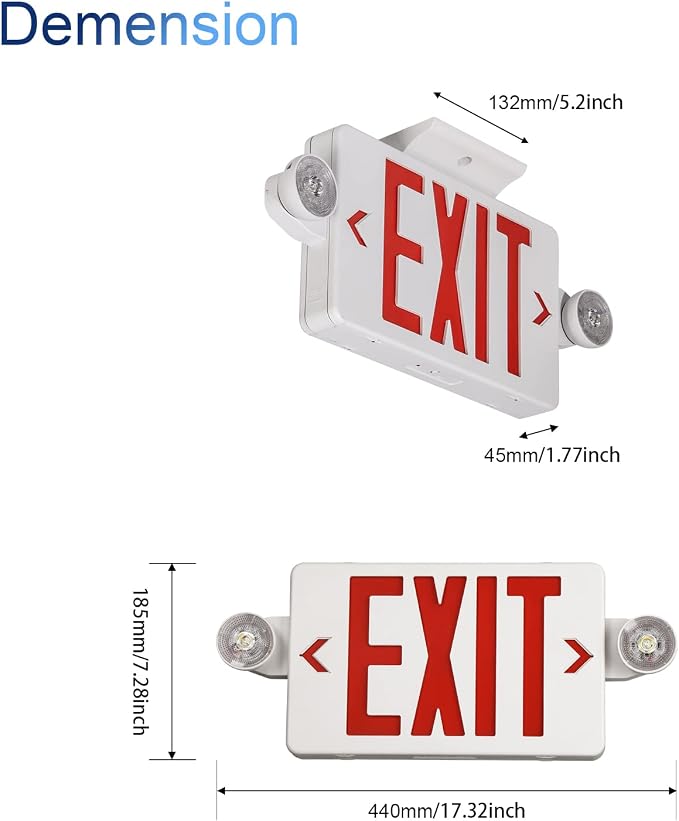 GZRUIYANG Exit Sign with Emergency Lights Red, LED Emergency Exit Light with Battery Backup, UL 924 Certified, AC 120/277V, Commercial Emergency Lights Combo for Business - 4 Pack