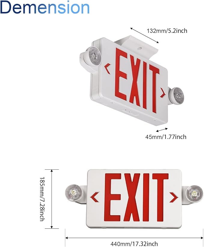 TANLUX Red Exit Sign with Emergency Lights, LED Emergency Exit Light with Battery Backup, UL Listed, AC 120/277V, Commercial Emergency Lights Combo for Business - 4 Pack