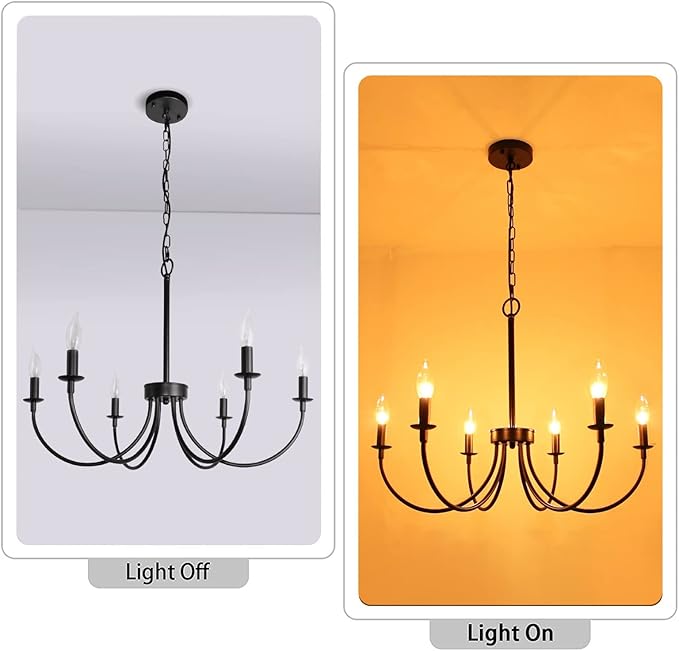 6-Light Farmhouse Chandelier, Black Chandeliers for Dining Room Lighting Fixtures Hanging, Classic Candle Ceiling Modern Chandeliers for Living Room, Foyer, Kitchen Island