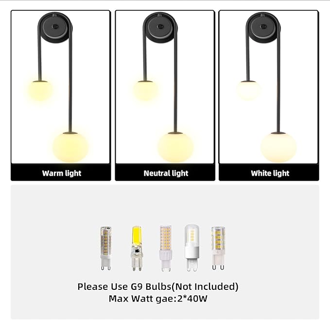 Black Wall Sconce Mid Century Black Wall Lamp Modern U-Shape Linear Wall Light with White Milk Glass Shade Wall Lamp for Bedside Dining Room Bathroom,G9 Bulb