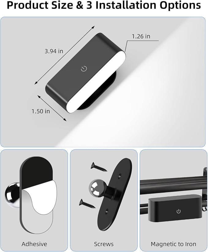 Battery Operated Wall Sconce Set of 2, Rechargeable LED Wall Mounted Light with Remote Control, Stick On Magnetic Wall Lights for Bedroom, 3 Modes Dimmable Bedside Reading Wall Lamps for Bedroom | Rechargeable Wall Lights, 3 Lighting Modes, Easy Stick-...