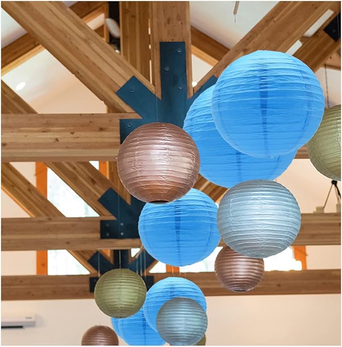 3pcs Paper Lanterns Decorative Round Chinese Paper Lanterns for Birthday Halloween Wedding Baby Bridal Shower Home Decor Party Decoration (12in/Sky Blue)