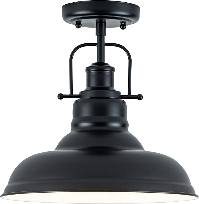 Zlepmlla Famrhouse Ceiling Light, Semi Flush Mount Light Fixture with Metal Dome Shade, Balck Ceiling Light for Hallway, Entryway,Kitchen