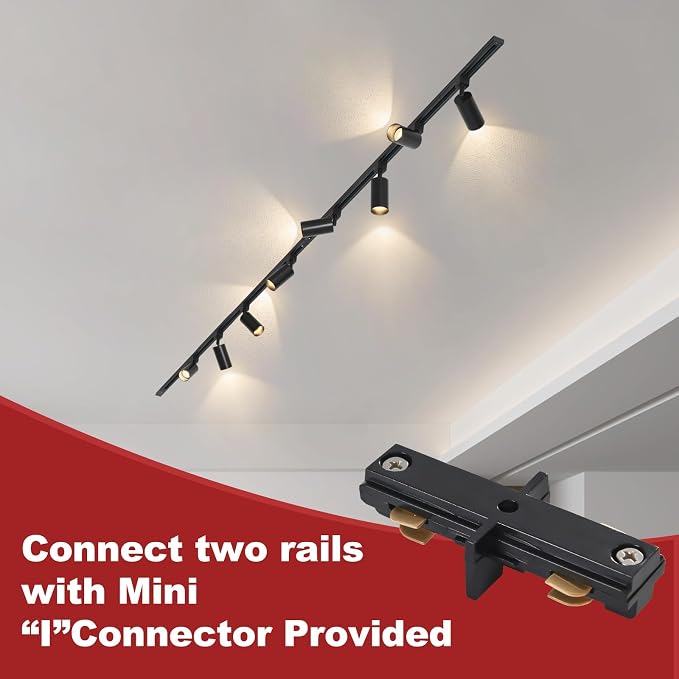 6-Light LED Track Lighting Kit with 6.6FT H Type Track Lighting Rails and Floating Canopy Connector, Modern Kitchen GU10 Track Lighting Fixtures Ceiling Spot Light, Black (No Bulbs)