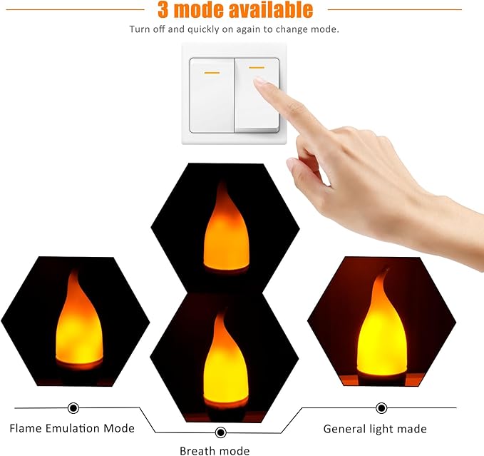 Bestview LED Flame Effect Light Bulbs,3 Modes Smart E26 Chandelier Base Flickering Candle Fire Light Bulb for Halloween, Christmas, Party, Porch, Indoor&Outdoor Home Decoration (2 Pack)