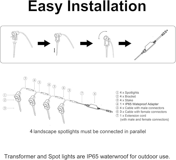 SUNTHIN 4 Pack Outdoor Landscape Lighting with Transformer, LED Spot Lights | Low Voltage Outdoor Yard Lighting, Extendable, IP65 Waterproof Landscape Ground Lights for Garden, Trees & Pathway