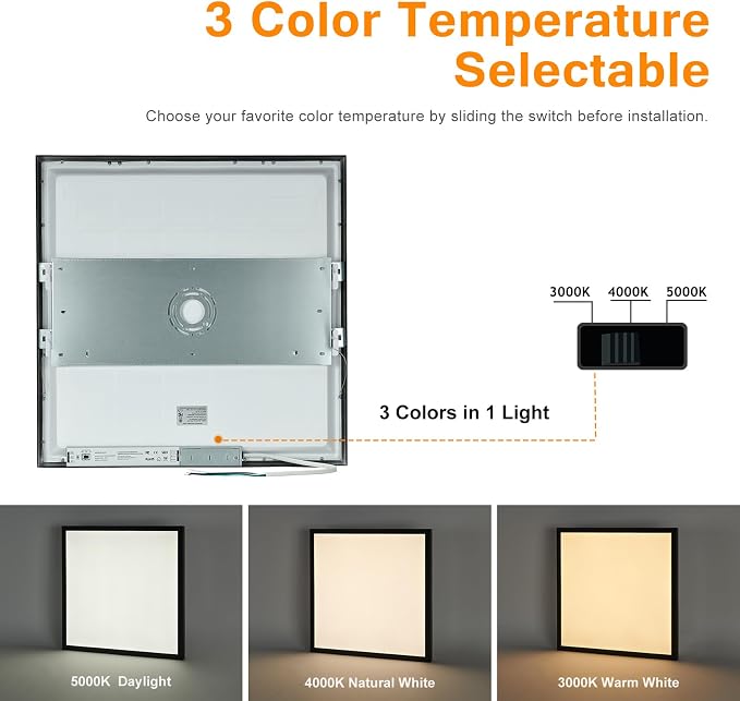 12-Pack Black 2x2 FT LED Flush Mount Panel Light | 5000K 4000K 3000K Selectable & Dimmable, Square Surface Mount led Ceiling Light, 40W, 4400LM, 100-277V, ETL Listed