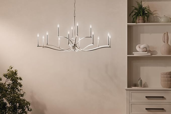 Kichler Malene 14-Light 2-Tier Chandelier, Updated Traditional Light in Polished Nickel, Sloped Ceiling Compatible, for Foyer, Dining Room or Living Room (27.25" x 52.75"), 52698PN
