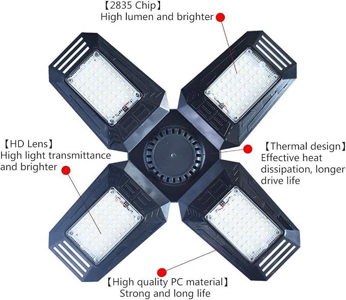 Deformable LED Garage Lights - 12000 Lumen 6500K Daylight 120W, Four Leaf Garage Organization Ceiling Lighting