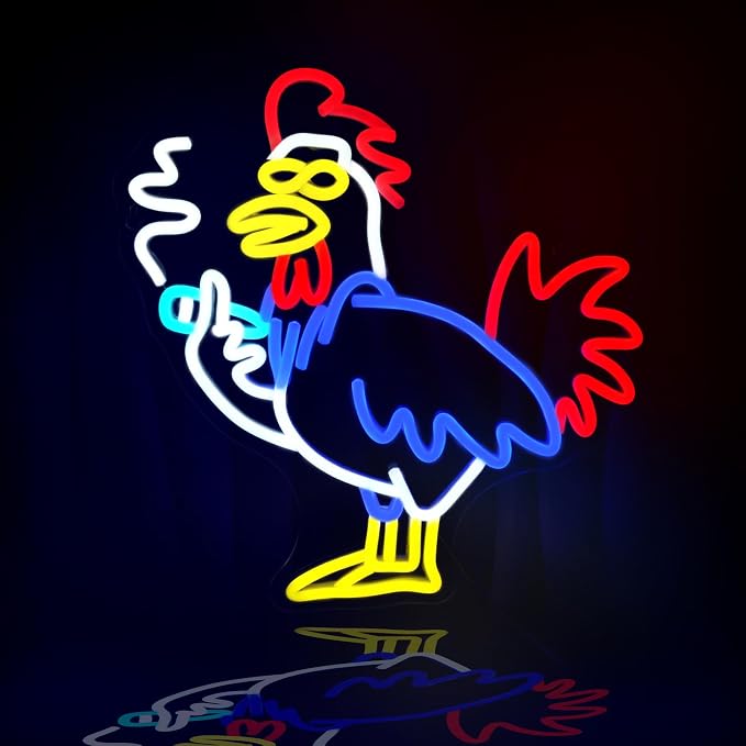 JEDAEMEN Rooster Neon Signs for Wall Decor LED Sign Neon Lights Room Decor | Rooster Led Light Sign Preppy Game Room Decor Light Up Sign for Birthday Party Decoration USB Powered