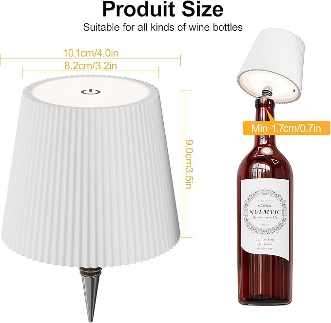 2 Pack Wine Bottle Lamps, 2026 New 3 Color Rechargeable Wireless Bottle Lamps, Bottle Light for Liquor Bottles with Touch Dimming for Parties, Restaurants & Home Decor（White）