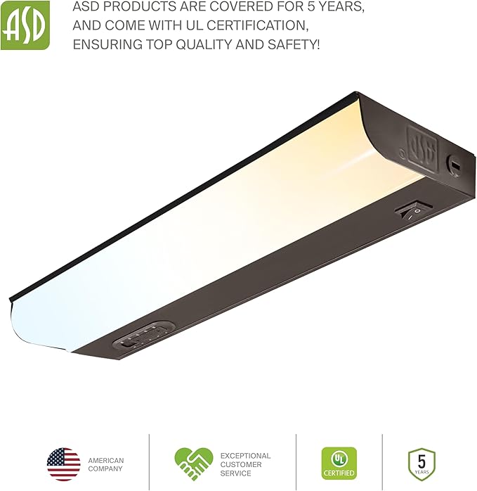 ASD 20 Pack 12 Inch Hardwired LED Under Cabinet Lights, On/Off & 5CCT Switch 2700K-5000K, 5W 442LM CRI90+, Direct Wire Low Profile Linkable Fixture, Dimmable Under Counter Kitchen Lighting, Bronze, UL