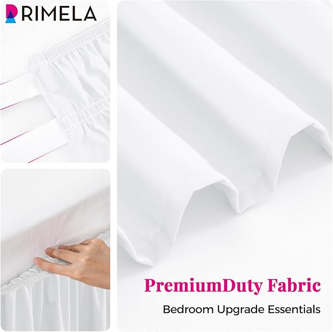 RIMELA Bed Skirt King Size Bright White 15 Inch Drop, Wrap Around Elastic Bedskirt, Dust Ruffle for Adjustable Bed Base Soft Durable Fabric Machine Washable Easy to Install Bed Skirts