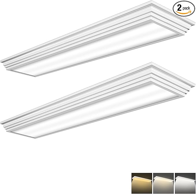 Dimmable 4FT LED Wraparound Light, 3 Color Temperature 3000K/4000K/5000K CCT 50W 5500LM 4 Foot Kitchen LED Light Fixture, Flush Mount 48 Inch Linear Ceiling Lighting Fixture, 2 Pack