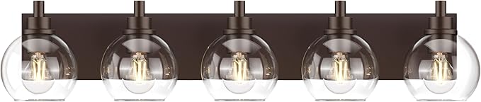 IZORRO Bathroom Light Fixtures, 5 Light Oil Rubbed Bronze Vanity Light, Modern Wall Sconces with Globe Clear Glass Shade, Vanity Lighting Fixtures Over Mirror,E26 Bulb Socket