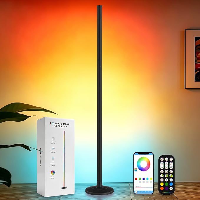 Bevenus RGB Corner Floor Lamp,1800LM LED Standing Lamp for Gaming Room,1P | Music Sync,Smart App Control,16 Million DIY Colors,Dynamic Scenes,Modern Ambient Lighting for Bedroom Living Room