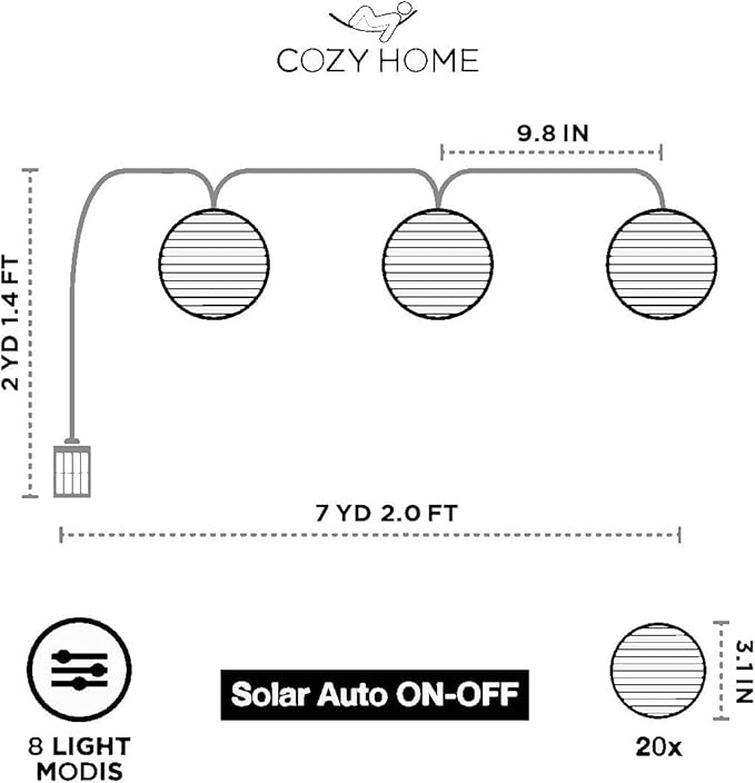 Cobus CozyHome Outdoor Lights for Patio | Solar Outdoor Lights 20 LEDs | Solar Lights Outdoor Garden | Solar String Light Lantern | Outdoor Solar String Lights | Solar String Lights Outdoor Garden