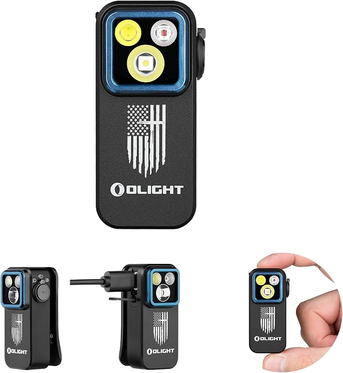 OLIGHT Oclip Pro Rechargeable EDC Clip-on Flashlight, Patriotic Flag | Red Light, 500 Lumens Floodlight, Spotlight, Pocket-Sized, USB-C Charging, Magnetic, for Work, Signaling, Outdoor or Home Use