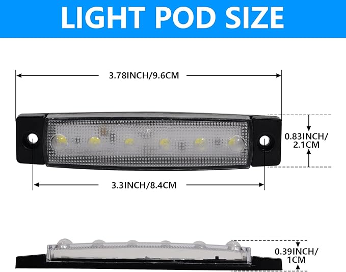 12V 24V Led White Light Thin 6LEDs Waterproof for Car Truck RV Camper Trailer Interior Dome Light, Foot Well, Under Dash, Glove Box, Trunk, RV Step, Truck Bed, 2 Packs