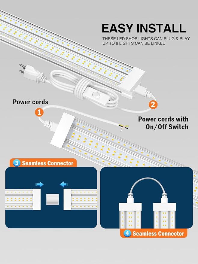 Super Bright 120W 5000K 20000LM Led Shop Lights 8FT Hanging&Surface Mount | New Upgrade 8FT Led Shop Light 10Pack 8' Linkable Ceiling Lighting Garage Lights for Garage Workshop Shop Warehouse Workbench