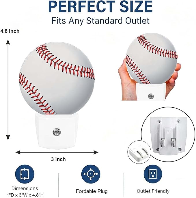 Nightlight Baseball Stitch Night Lights Plug Into Wall Auto Sensor | Sports Design American Ball Night Light Auto Led Sleep Round Lamp for Living Room Hallway Stairs