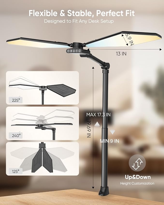 36W LED Desk Lamp with Clamp, Dual-Head Architect Lamp with Remote, Black | Ultra Bright 448-LED 3600LM Office Lamp, 2700K-6500K, Stepless Dimming, 60-Inch Desk Light for Workbenches and Home Offices