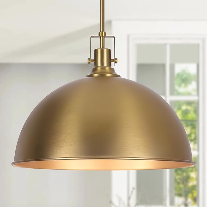 LamQee 18 Inch Brushed Gold Large Pendant Light Kitchen Island, Farmhouse Modern Dome Pendant Light Fixtures Ceiling Hanging Lighting Chandelier for Dining Room Over Table, Bar, Hallway, Entryway