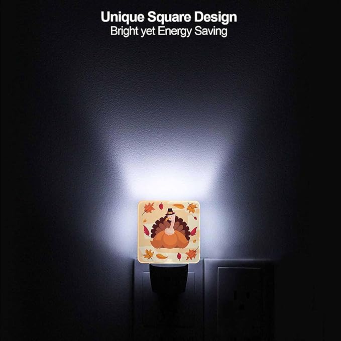 LED Night Light Plug into Wall with Dusk to Dawn Light Sensor White Energy Efficient Thanksgiving Holliday Turkey Pumpkin Leaves Nightlight for Bedroom Bathroom Hallway Living Room Kitchen