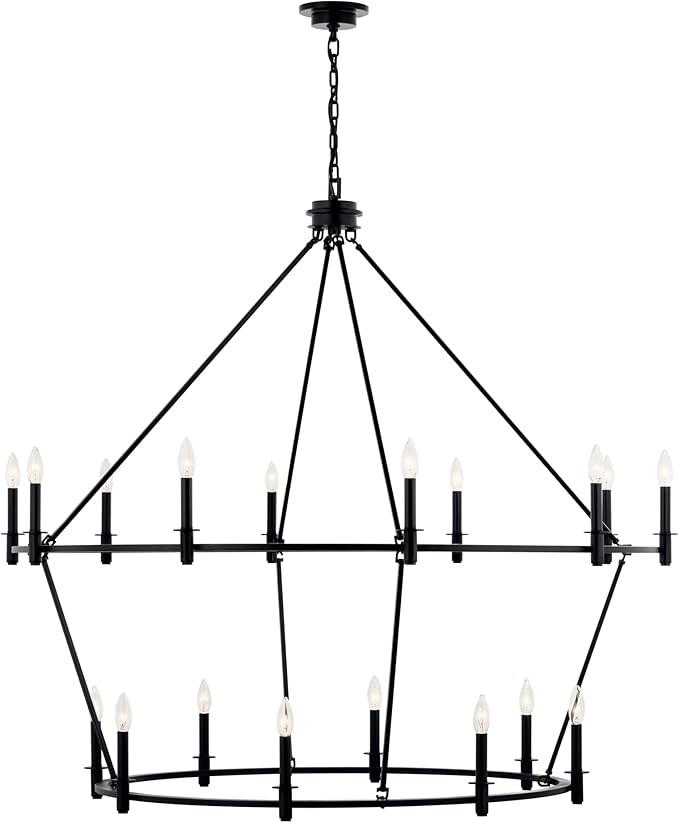 KICHLER Carrick 18-Light 2-Tier Chandelier, Updated Traditional Light in Black, Sloped Ceiling Compatible, for Grand Foyer or Great Room (49.75" x 54.25"), 52708BK