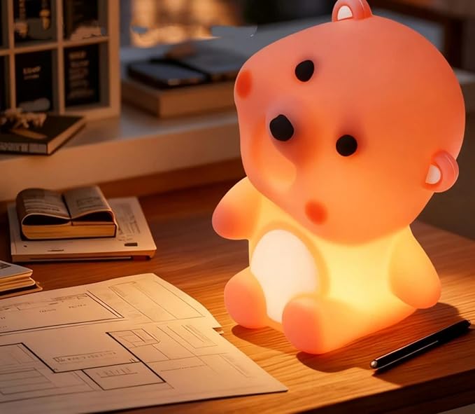 Tap Control Cute Cartoon Silicone USB Rechargeable Night Light, Squeeze Soft Silicone Animal Timing Bedside Sleep Lamp