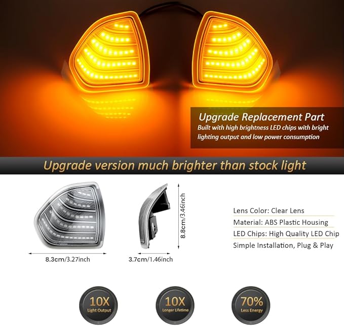 D-Lumina LED Side Mirror Turn Signal Lights Clear Lens for 2010-2018 Dodge RAM 1500 2500 3500 4500 5500 Towing Mirror Lamps, Rear View Signal Mirror Lights Replace 68302828AA 68302829AA, Pack of 2