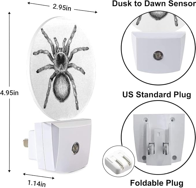 White Black Spider Net Night Light Creepy Scary Spider LED Dusk to Dawn Plug-in Nightlight Auto Sensor for Bedroom Bathroom Hallway Living Room