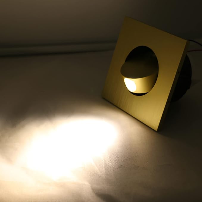 3W LED Wall Recessed Step Stair Lighting Bedside Reading Light Fixture Hidden On/Off Switch Adjustable Warm White Yellow Square