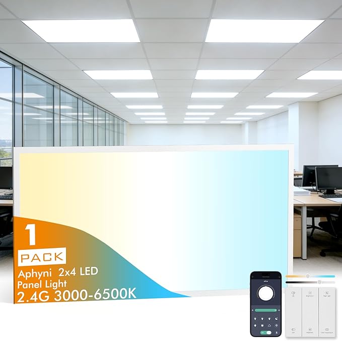 2x4 LED Flat Panel Recessed Light 70W 7700LM, Wireless Switch APP Control, 3000K/4500K/6500K Adjustable Night Mode Ultra-Thin LED Lighting for Office Garage School