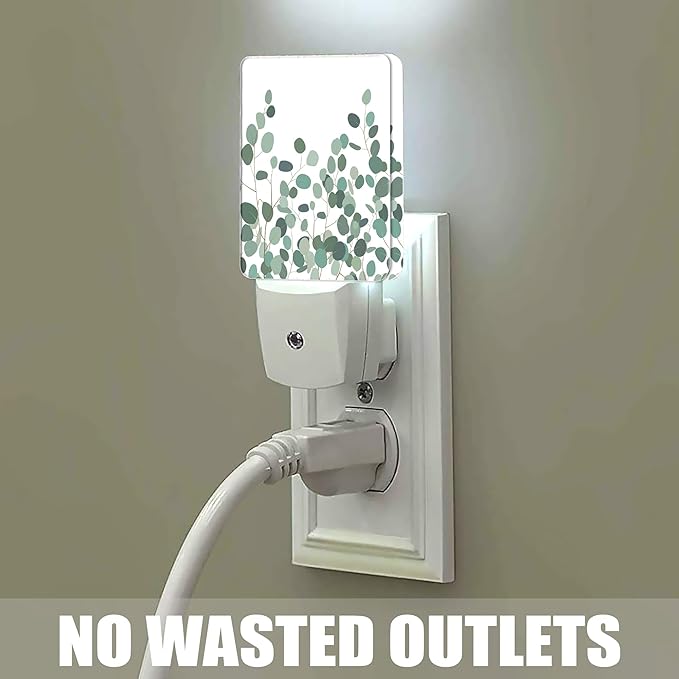 Floral Eucalyptus Dusk to Dawn Night Light, Auto Sensor Lamp Home Indoor Stairway Kitchen Corridor, Night Lights Plug into Wall Decor, Boys Girls Women Men Room Gifts