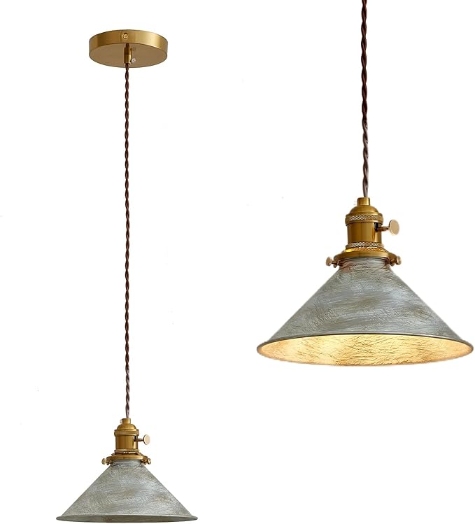 Kitchen Island Pendant Lights 8.2 Inch Industrial Silver Lampshade Farmhouse Pendant Lights Kitchen Island 6.5Ft Adjustable Hanging Kitchen Lights for Living Room and Dininig Room