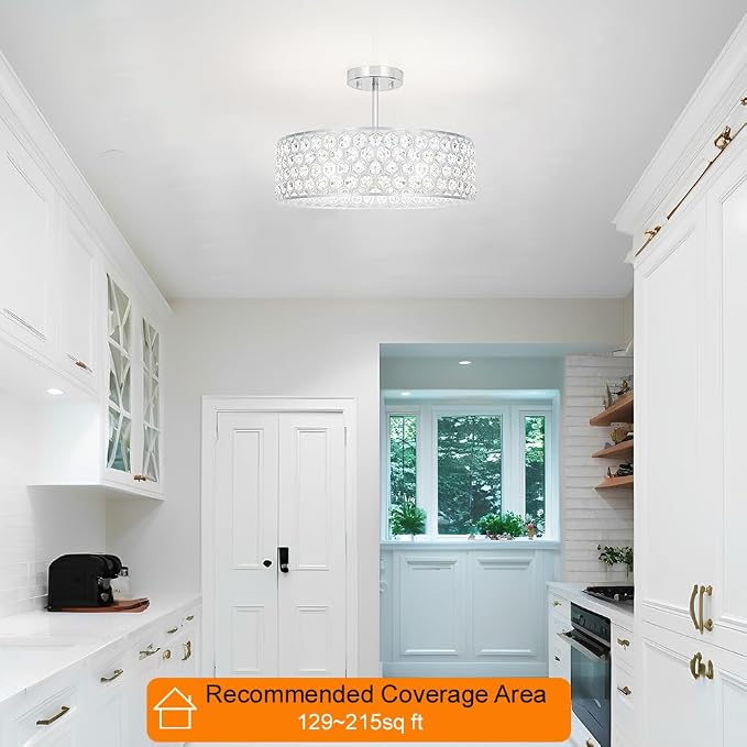 Lxybcce Chrome Crystal Ceiling Light Fixture - Modern Semi Flush Mount Ceiling Chandelier Lighting for Kitchen, Dazzling Prism Chandelier for Bedroom, Bathroom, Dining Room, 5 Light, 16 in