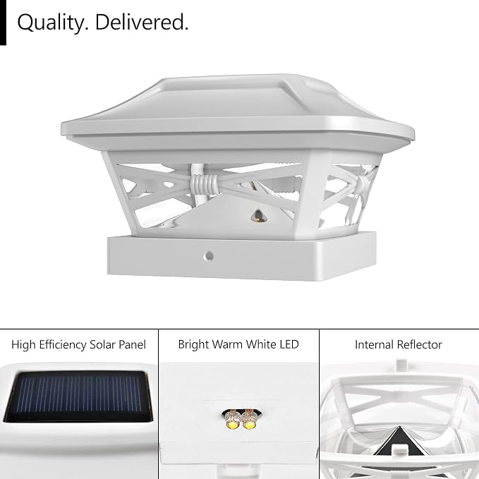Renaissance Solar Outdoor Post Cap Lights - Includes Bases for 4x4 5x5 6x6 Posts - Bright LED Light - Pearl White (2 Pack)