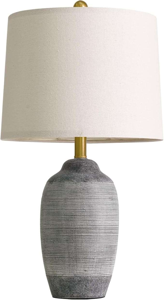 24.5" Vintage Ceramic Table Lamp with 5FT Cord,Single Farmhouse Rustic Bedside Lamp with Natural Textured Finish, Nightstand Lamps for Living Room, Bedroom End Table Office Rustic Black & Gray