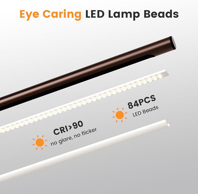 Brown LED Desk Lamp, 16" Dimmable Metal Desk Light with Base, 15W 1200LM, Adapter Included, Color & Brightness Adjustable, Modern Tall Table Lamp for Home Office Reading Study Task Laptop