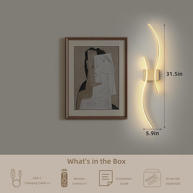 Battery Operated Wall Sconce Set of 2, Dimmable Modern LED Rechargeable Wall Light with Remote Control, Wall Decor for Living Room, Hallway, Quick Install, No Electrician Required