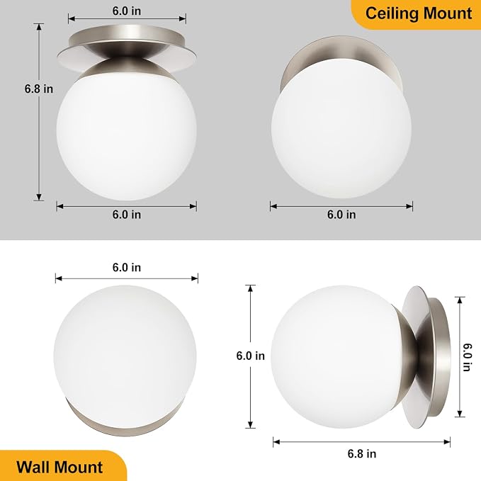1 Pack Brushed Nickel Wall Sconce, Modern Bathroom Sconce with Milky Globe Glass, Wall Light for Bathroom Mirror, Living Room, Hallway (Bulb Not Included)
