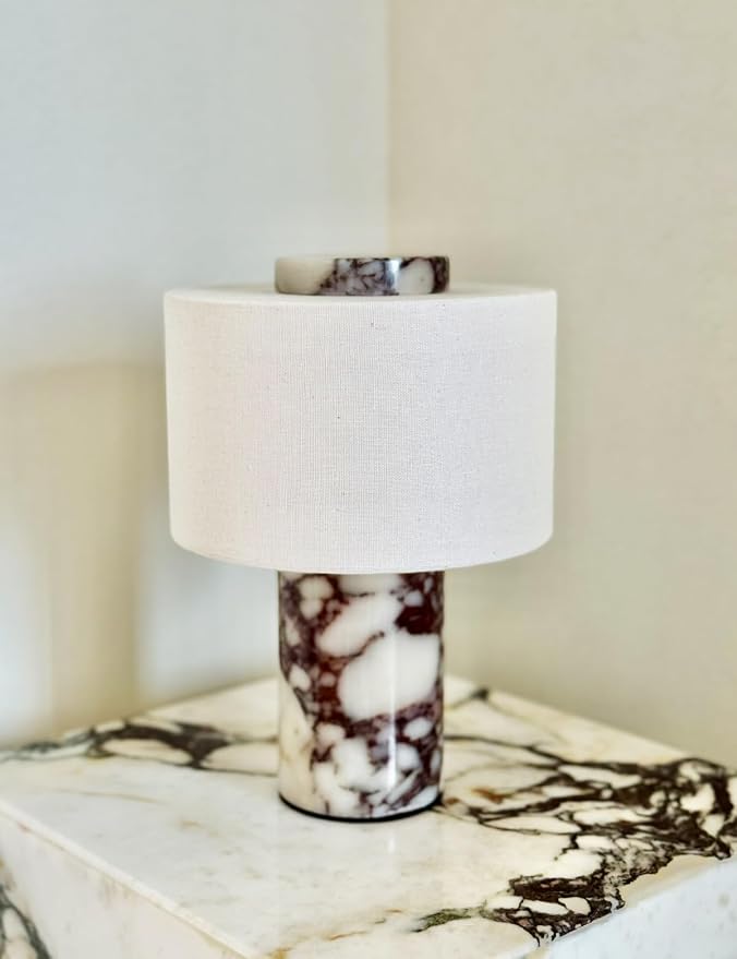 BSOD Marble Table Lamp, Natural Stone Lamps Collection - 10 inch Modern Luxury Design Decorative Light for Entry, Console, Bedroom, Living Room, Counter & Kitchen (Plug-in Calacatta Viola Lamp)