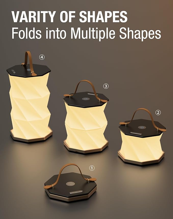 Mothers Day Gifts -Gift for Mom, Portable Folding Table Lamp - Dimmable, Collapsible Paper Lantern for Camping, Emergency & Home Decor, Gifts for Women(Black)