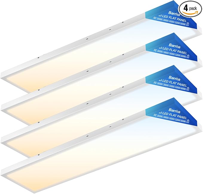 Barrina 1x4 LED Flat Panel Light, 8640LM 72W, 0-10V Dim, 5CCT 3000K-6000K | Dimmable 4FT LED Shop Light, Ceiling & Hanging Mount for Kitchen, Garage, Office, Ultra Thin Design, Dissipate Heat, 4 Packs