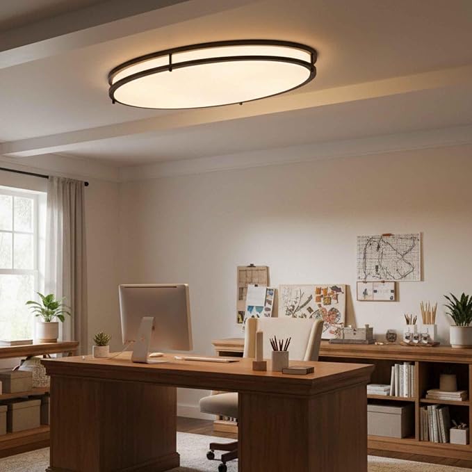 24 Inch Oval Black Ceiling Light Fixture for Living Room - 24” Black Flush Mount LED Ceiling Lights 3000K/4000K/5000K LED Kitchen Bathroom Light Oval Bedroom Lamp, 32W, 2100LM, Steel and Polystyrene