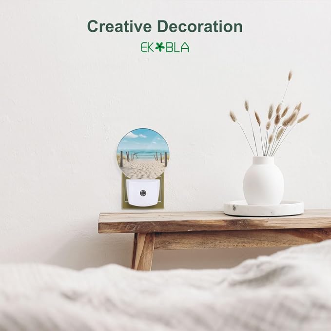 EKOBLA Beach Scene Plug-in Nightlights Sea Ocean Decorative Night Light with Dusk-to-Dawn Auto Sensor Energy Saving LED Lighting for Home Bathroom Coastal Decor